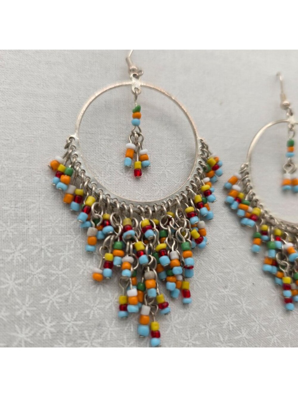 Beaded Hoop Chandelier Earrings With Multicolor Beads & Silver-Tone Metal BOBO - Picture 2 of 4